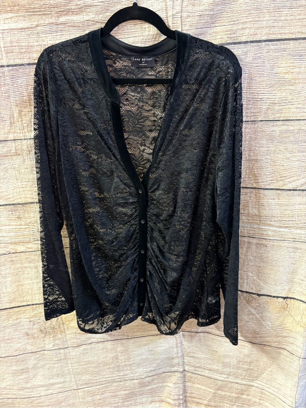 😍 Lane Bryant Black Sheer Lace Button-Front Top